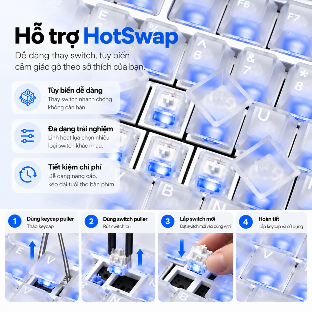 Bàn phím cơ Wobkey Rainy75 Pro Mithril HOTSWAP